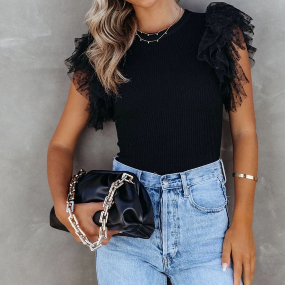 Women’s dress sheath top with ruffle sleeves